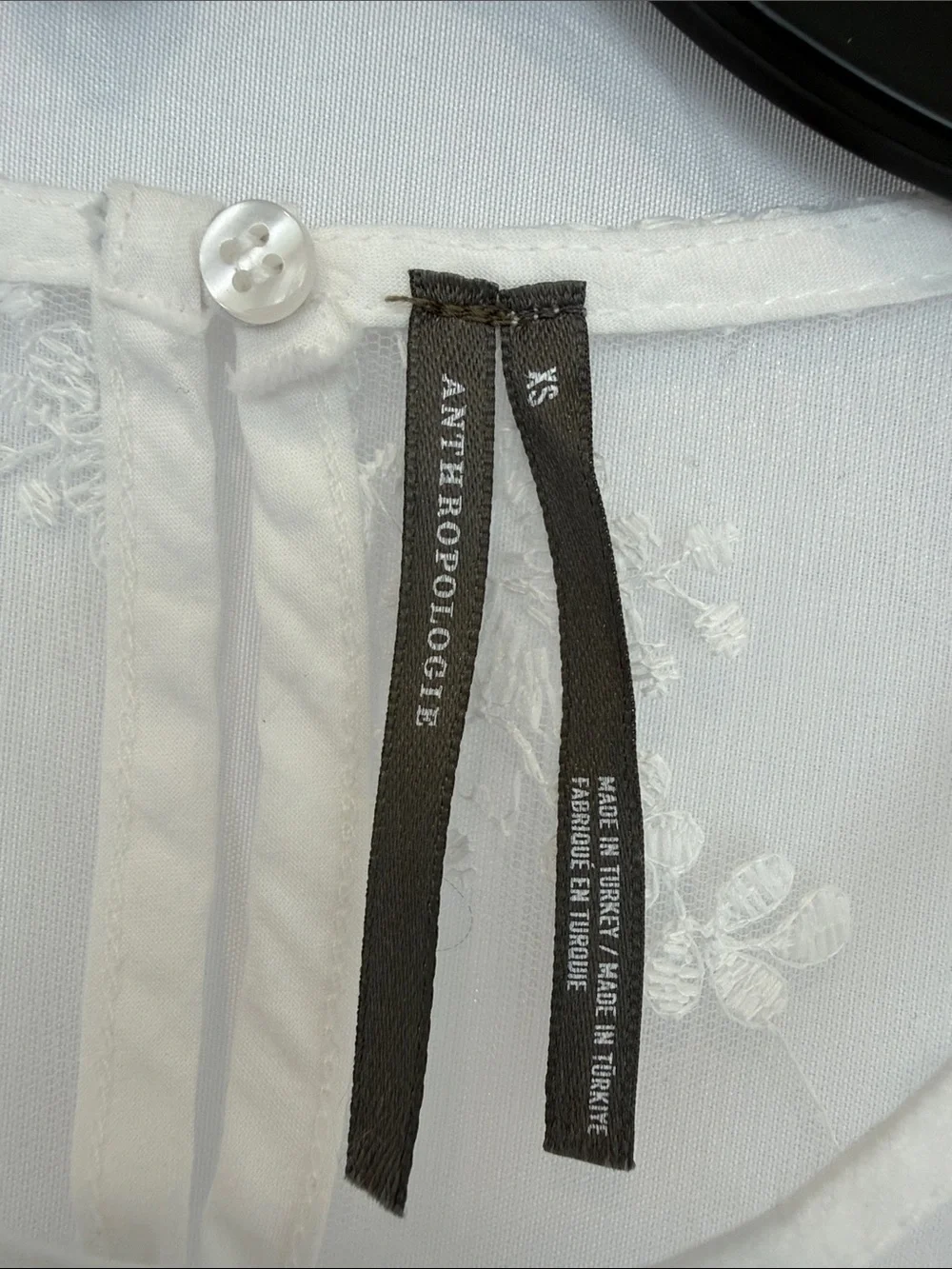 Anthropologie White Embroidered Sheer Lace Blouse